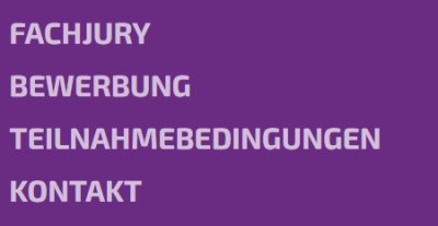 Menüleiste Fachjury, Bewerbung, Teilnahmebedingungen, Kontakt, Publikationen